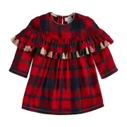 Mud Pie Girl Christmas Tartan Tassel Buffalo Check Dress