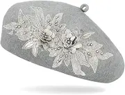 [QYPDIYI] Flower Embroidery Summer Knit Beret Hat French Style Artist Beret Cap