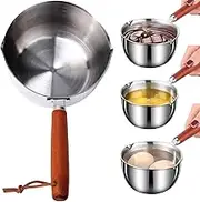 Small Stainless Steel Pot Small Sauce Pan 500ml Stainless Steel Mini Pot Butter Warmer Mini Pan with Wooden Handle & Hanging Rope Sauce Pan with Pour Spout