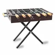 BBQ Gourmet Charcoal Grill Barbeque with 6 Skewers Metallic Wine
