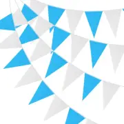 60 Pcs Pennant Banners Flags 100ft String Hanging Triangle Bunting Blue White