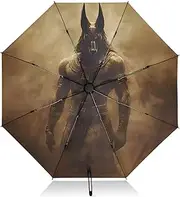 [PDZRMY] UV Protection Travel Umbrella Fantasy Myth Anubis Compact for Rain and Sun - Auto Open and Close UPF 50+ Windproof Portable 46” Sun Umbrella for Women and Men