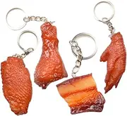 [Minkissy] 4Pcs Simulation Food Key Chain PVC Key Ring with Chicken Feet Drumstick Wings Pork Creative Bag Pendant for Unique Decor Ideas for All Occasions