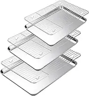 Amrules Baking Sheet with Cooling Rack Set of 6, 3 Premium Stainless Steel Cookie Sheets and 3 Wire Racks, Kitchen Nonstick Baking Pans Set Includes 3 Different Sizes, Heavy Duty Non Toxic
