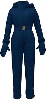 [Juebong] Womens Winter Snowsuit One Pieces Ski Suits Fur Collar Hooded Jumpsuits Overalls Snow Onesie Coats Snowboard Jackets, Blue, 4X-Large