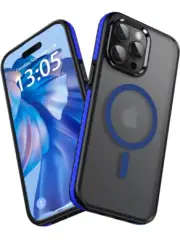 iPhone 15 Pro Max Case with Non-Slip Bumper Frosted Matte Shockproof blue/black