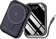 Ceftydy Magnetic Wireless Portable Charger, 10000mAh Battery Pack with USB-C Cable & LED Display, Built-in Lightning Cable, Magnetic Power Bank 20W PD Fast Charging for iPhone 15/14/13/12 Series
