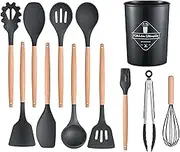 Koala Kart 12 Pcs Silicone Kitchen Cooking Utensils | Heat Resistance and BPA Free Cooking Spatula, Ladle, Salad Spoon, Colander, Oil Brush, tongs and Storage container Spatula Set