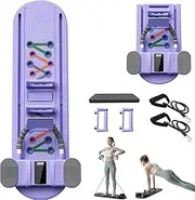 Pilates Reformer Machine for Home, 5-in-1 Foldable Pilates Reformer Board with Intelligent Charge Counting, Resistance Bands, Automatic Rebound Abdominal Board, Ab Roller Wheel Pilates Purple