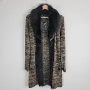 Bcbgmaxazria Cardigan Women S Open Front Longline Faux Fur Collar Casual Pockets