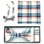 Pre Tied Bow Tie Pocket Black White Pink Blue Hankie Handkerchief Plaid Checkers
