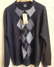 Dockers Argyle Sweater Mens Large Black Gray Comfort Touch LS Knit 100% Acrylic
