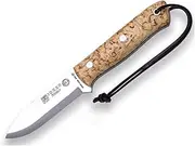 Joker CL115-P "Nórdico" Hiking knife, curly birch wood handle, 10 cm blade of SANDVIK 14C28N, brown leather Sheath with built-in Fire Starter, Tool for fishing, Hiking, camping and hiking