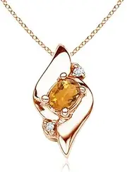 [Angara] Natural Shell Style Oval Citrine and Diamond Pendant Necklace in Sterling Silver/14ct Solid Gold for Women | November Birthstone Jewellery for Her