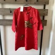 NWT ZARA COLLECTION Red Kimono Goldfish Mini Dress Patches Sequin Asian Korean
