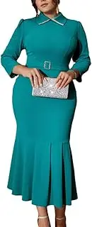 [ONTINVA] Women's Peter Pan Collar Wear to Work Business Office Wear Outfits Dresses Mermaid Sequined Midi Sheath Dress