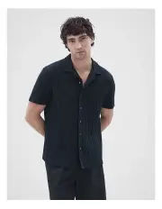 [Unison] Rib Stitch Button Thru T-shirt in Navy