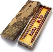 Zomchain Chopsticks Dragon and Phoenix with Holder and Carrying Bag Chinese Gift Set 2 Pairs Red