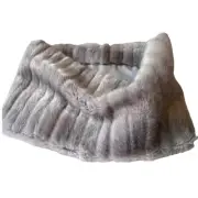J. McLaughlin Glacier Faux Fur Neck Warmer Gray Variegated Stripe NEW $78