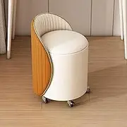 Rolling Storage Vanity Stool Seating with Wheels,360° Leather Swivel Makeup Chair, Low Round Leather Ottoman,Round Makeup Chair with Solid Wood Frame,PU Upholstered Vanity Stool Chair,Storage Ottoman(