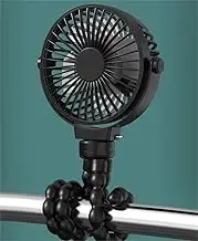 Battery Operated Portable Fan with Octopus Tripod, USB Rechargeable Personal Handheld Fan for Stroller, Car Seat, Outdoors, Camping - Black