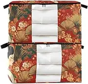 Beauty Woman Japanese Style 60/95 L zippered under bed storage with Reinforced Handles, clear window storage bag organizer for Blankets, Comforters, and Clothes