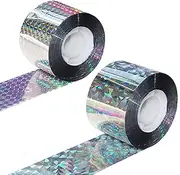 2 Rolls Bird Scare Reflective Ribbon Flashing Tape Holographic Reflective Double-Sided Yard Fence Garden Porch Decoration Accessories Keep Away Flashing Ribbon for Pigeons Hawk Woodpeckers