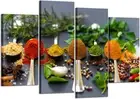 4 Panel Kitchen Pictures Wall Decor Colorful Spice in Spoon Vintage Canvas Wall