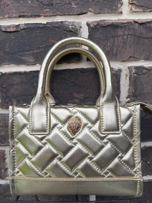 NWT $215 Kurt Geiger London Metallic XS Kensington Gold Drench Square Tote