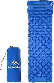 Built-in Pump Mattress Portable Soft Mattress Comfort Inflation Mattress with Pillow Proof Ground Mat for Camping Picnic (Blue)