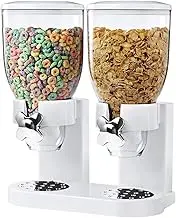 Leona Co Double Cereal Dispenser with Portion Control, Dry Food Dispenser Containers Storage for Candy, Nuts, Rice, Granola, Snack, Cereal & more, Dispenses 1 Ounce Per Twist(White)