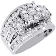 Diamond Wedding Engagement Ring 14K White Gold 3 Stone Cluster Head 2.50 Ctw.