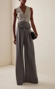 [Del Core] Corset-Waist Wool-Blend Wide-Leg Pants