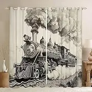 Erosebridal Vintage Train Window Curtains Drapes 42" Wx90 L Train Country Locomotive Curtains for Kids Teens Adults Wooden Wagons Window Treatments Rail Road Smoke Room Decor