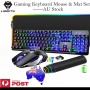 Gaming Keyboard Mouse and RGB Big pad Combo Wireless Rainbow LED Silent Mice PC