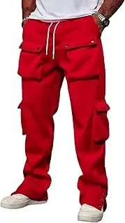 [ABSECAI] Men's Cargo Sweatpant Baggy Causal Wide Leg Sport Jogger Pant Muti Pockets