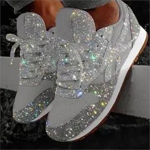 Women Casual Glitter Shoes Mesh Flat Shoes Ladies Sequin Vul