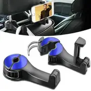 2 Pack Car Headrest Hidden Hook 2 in 1 Car Seat Hooks with Phone Holder for Purse, Backpacks,Toys, Bottle Storage Organizer (Blue)