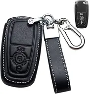 ontto Leather Car Key fob Cover fit for Ford Fusion Mustang Explorer F150 Rand Mondeo Mk5 Focus MK4 2019 2020 2021 Accessories Key case Key Holder Key Shell Keychain Keyring Protector 3 Buttons Black