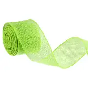 2" x 6 Yards Burlap Wired Ribbon, Natural Fabric Edge Rustic Ribbons, Green