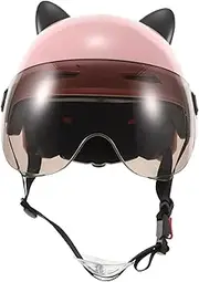WHAMVOX Cute Cat Ear Helmet Replaceable Ears Sturdy Half Face Riding Gear for All Seasons for Summer Electric Bicycle Use