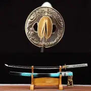 Japanese Katana 1095 Carbon Steel Black Blade Samurai Sword Painting Scabbard.