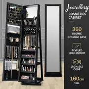 Jewellery Organiser Makeup Storage Cabinet Mirror Armoire 360 Degree Rotating Wood Necklace Earring Ring Holders