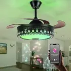 42" Bluetooth Music Ceiling Fan Dimmable 7-Color LED Crystal Chandelier w/Remote