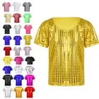 Kids Girls Boys Shiny T-Shirt Short Sleeves Hip Hop Jazz Dance Performance Tops