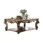 58 Gold Solid And Manufactured Wood Coffee Table With Shelf