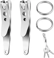 CYXZMYA Pack of 2 Belt Clip, Key Holder with Key Fob, Key Holder Belt, Stainless Steel Pocket Clip, Multi-Purpose Tactical Clip, for Keys, Torches, Daily Use, Silvery, 5 * 4 * 1