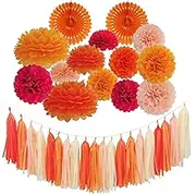 Orange Party Decorations - Tissue Paper Pom Poms for Bridal, Baby, Wedding Showers & Birthday Parties - 34 Pcs Fall Wedding Decor