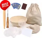 Bread Proofing Basket 9", 7 Pack Set, Includes Liner, Bag, Lame, Whisk, Scraper