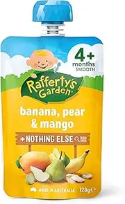 Rafferty's Garden Banana, Pear and Mango Smooth Baby Food for 4+ Month Babies, 120g (Case of 6)
